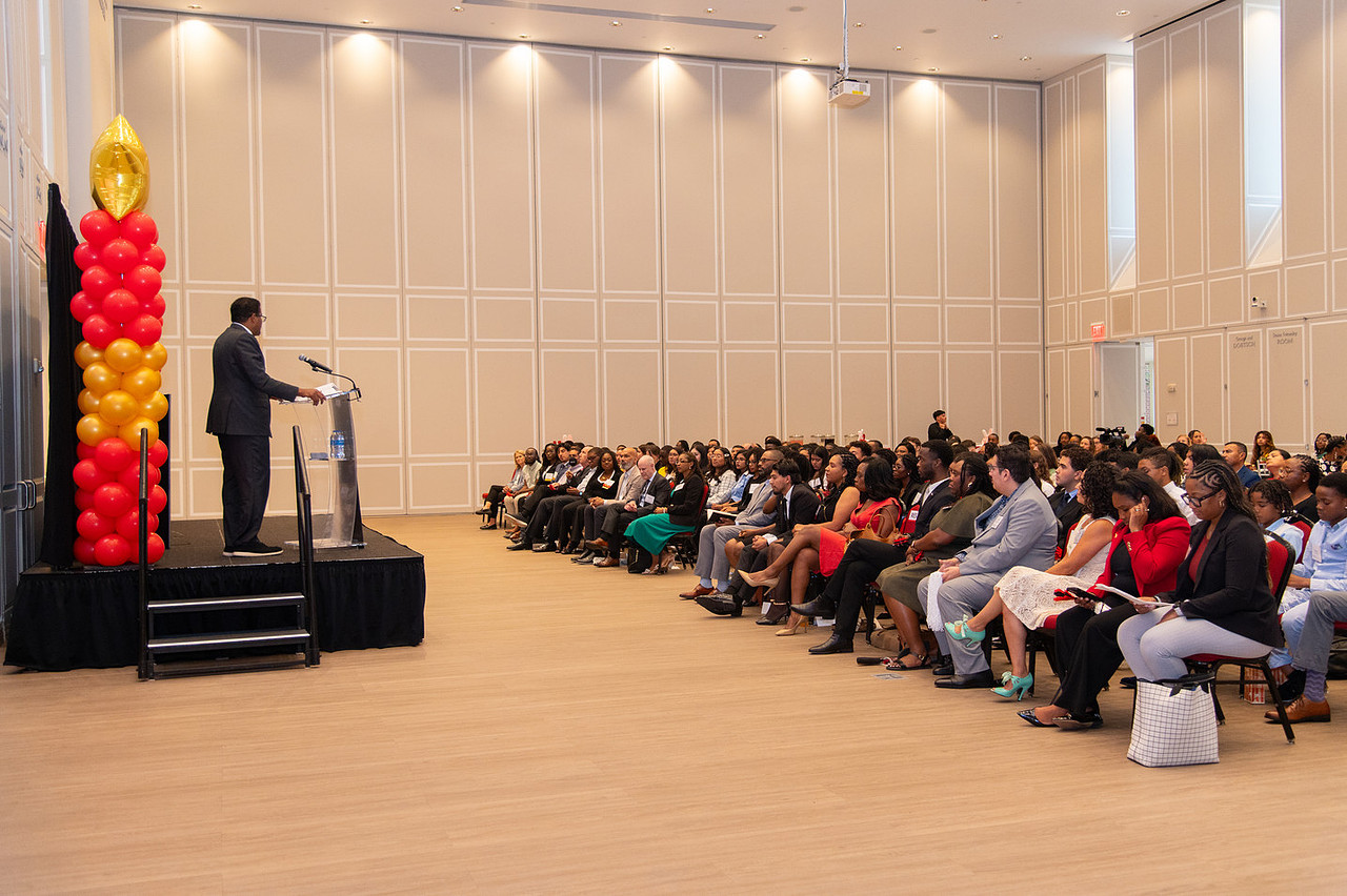 President Pines addresses audience